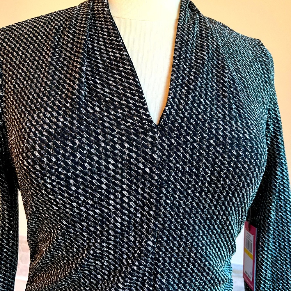 Vince Cumuto Lurex Silver Black Ruched Stretch Top Size Medium M